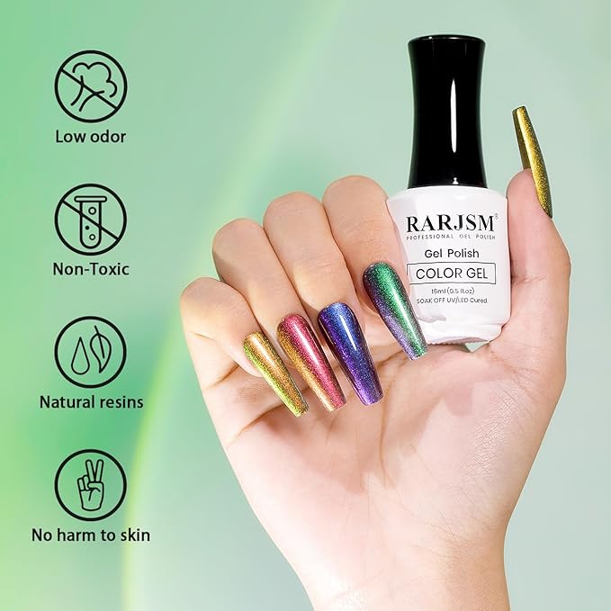 RARJSM Chameleon Multichrome Gel Nail Polish Mermaid Lake Green to Purple Color Changing Glitter Chrome Gel Polish Curing Requires Sparkle Shimmer Nail Gel Varnish Soak Off DIY at Home Salon 15ml