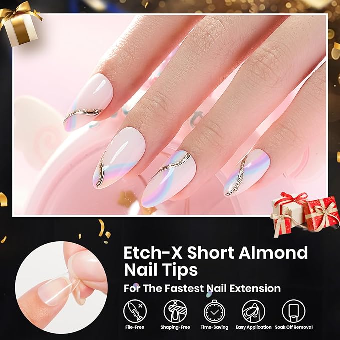 Beetles Soft Gel Nail Tips Short Almond 288pcs in 12 Sizes, Etch-X Pre-Etched Full Cover Acrylic Fake Nails Art, Salon Quality Nail Supplies, Easy DIY Nail Extension or Press On Nails, Gift for Women