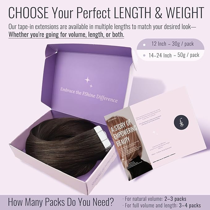 Fshine Tape in Hair Extensions HUman Hair 20 Inch Hair Extensions Real Human Hair Dark Brown Hair Extensions Straight Natural Remy Hair 50g Double Sided Tape in Extensions for Women 20pcs