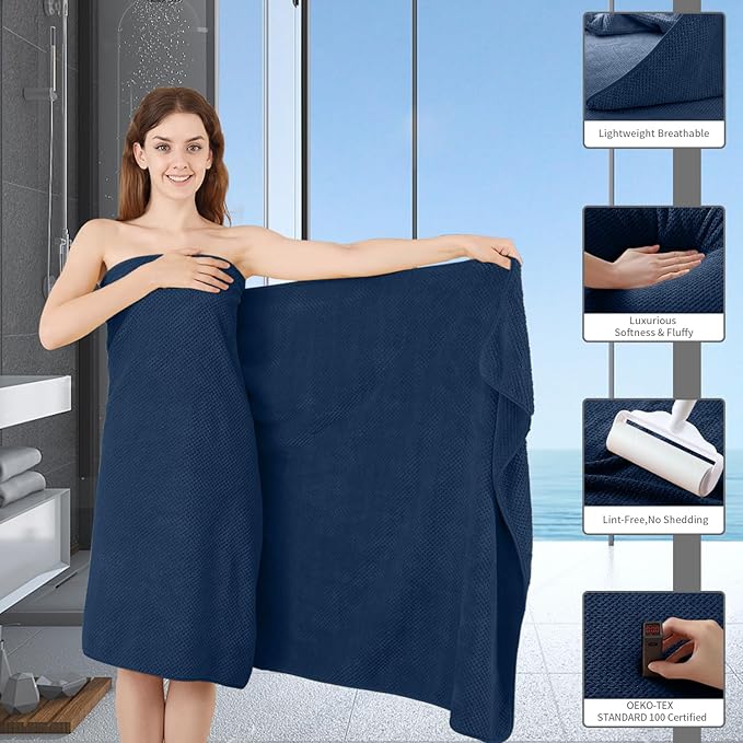 Hand Towels Set 2 Pack-16“x31”,Ultra Soft Microfibers Bathroom Towel Set Highly Absorbent Quick Dry Luxury Premium Towel Lightweight Durable Hand Towel Collection for Hotel Spa Gym Kitchen,Navy Blue