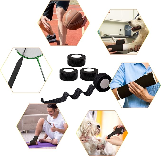 BQTQ 108 Rolls Self Adhesive Bandage Wrap 1 Inch Black Self Stick Bandage Athletic Wrap Tape Self Adherent Wrap Stretch Bandages Wraps Tape for Wrist Ankle Swelling Sprains