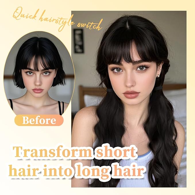 2PCS Curly Ponytail Extension with Hair Tie Hair Natural Wig Elastic Band Wave Fake Ponytail Wigs Accessories for Women Daily 17 Inch (2pcs-black)