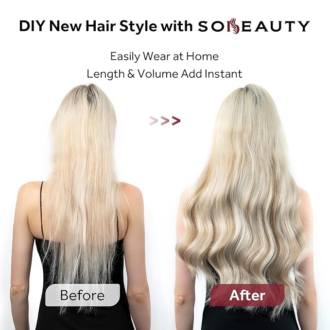 Clip in Hair Extensions Real Human Hair, 100% Remy Hair Extensions Clip Ins, Dark Blonde Highlighted Bleach Blonde Hair Extension for Women, #P18A/613A 16Inch 120G 7PCS