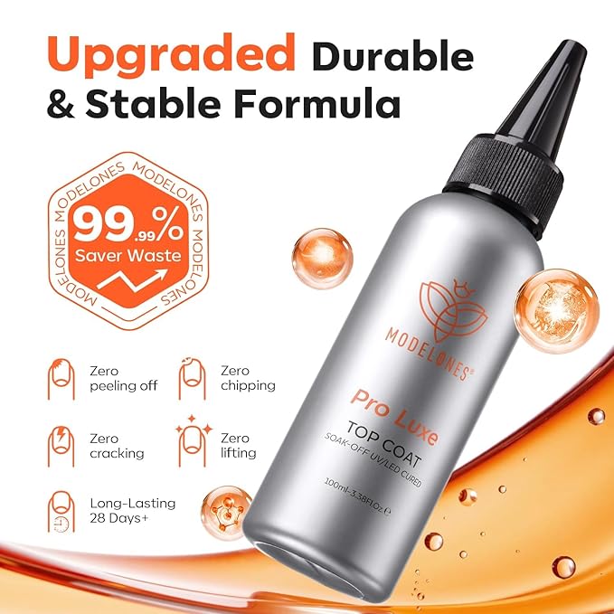 modelones Gel Top Coat, 100ml No Wipe Extra Glossy Gel Nail Polish Long-Lasting High Gloss Bulk Salon Grade Top Coat Refill Clear Nail Polish, for Nail Techs, Manicure Stores & DIY
