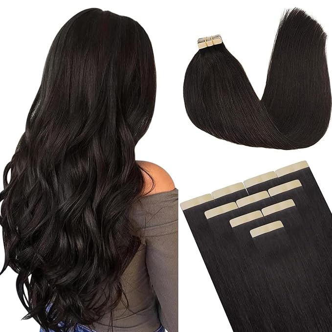 DOORES Hair Extensions Tape in, Dark Brown 18 Inch 25g 10pcs, Remy Tape in Human Hair Extensions Straight Skin Weft Natural Hair Extensions Thick Hair