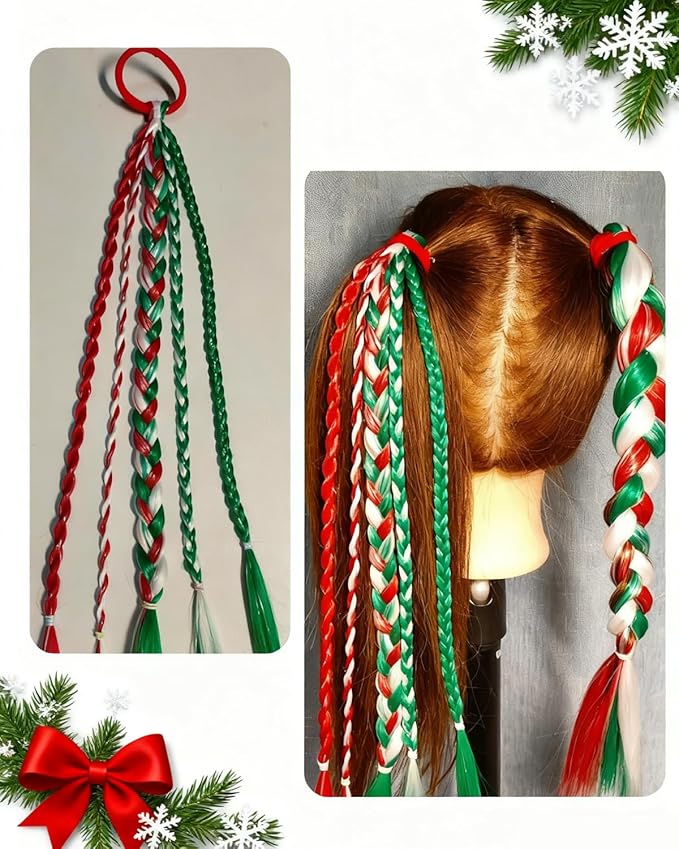 Crazy Hair Day Accessories for Women 20 inch Colored Hair Extensions for Braids Festival Red White Green Ponytail Extension