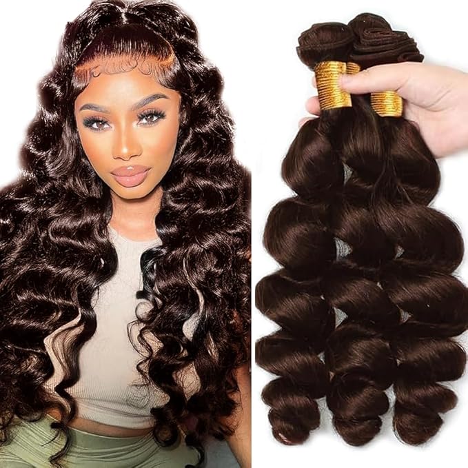 Brown Human Hair Bundles #4 Loose Wave Bundles Human Hair 16 18 20 inch #4 Loose Body Wave Bundle Brazilian 8A Dark Brown Color