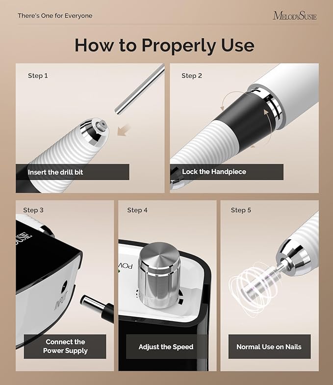 MelodySusie Entry-Level Clip-On Cordless Nail Drill with Anti-Slip Silicone Handle, SC300I 30000RPM Stable E-File for Manicure Shaping & Gel Removal, Perfect for Training, Nail Art Practice & Home Use