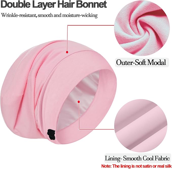 Sleep Cap Bonnet for Sleeping, Adjustable Cooling Ice Silk Lined Hair Bonnets for Natural Curly Braids Beanie Hat Women Men