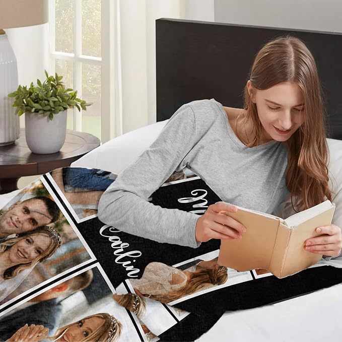 Sherpa Fleece Custom Photo Blanket - Soft, Warm, Fuzzy - Personalized Couples Gifts for Boyfriend, Girlfriend - Customized Picture Blanket for Birthday, Christmas