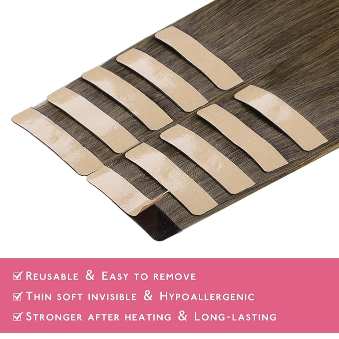 WENNALIFE Tape in Hair Extensions Human Hair Ombre Walnut Brown to Ash Brown and Bleach Blonde Tape in Extensions, 10pcs 25g 14 inch Remy Invisible Tape Ins Straight Real Human Hair Tape in Extensions