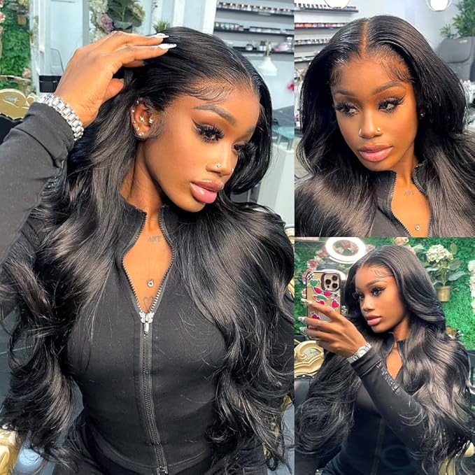 13x6 Body Wave Lace Front Wigs Human Hair Pre Plucked 180 Density Virgin Real Human Wig 3x Longer Lifespan HD Lace Frontal Wigs Human Hair for Women (Natural Black, 24inch)