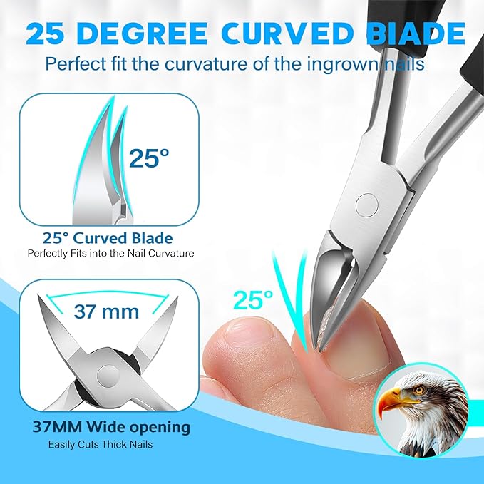 8-in-1 Heavy Duty Toenail Clippers for Thick Nails - Wide Jaw Ingrown Kit for Seniors. Surgical Steel Pedicure Set. Arthritis Friendly Household Essential. Best Gift for Men & Parents