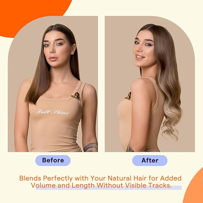 Full Shine Tape in Extensions Real Human Hair 12 Inch Natural Short Hair Extensions Tape in Balayage Color 8/60/18 Ash Brown to Blonde Double Sided Hair Extensions 20PCS Natural 30grams
