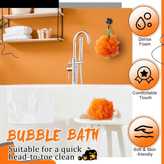 12 Pcs Christmas Bath Loofah Sponge Red Green Loofah Exfoliating Body Scrubber Shower Sponge 50g Mesh Shower Pouf Balls Gift Set for Women Men Bathing Accessories(Orange)