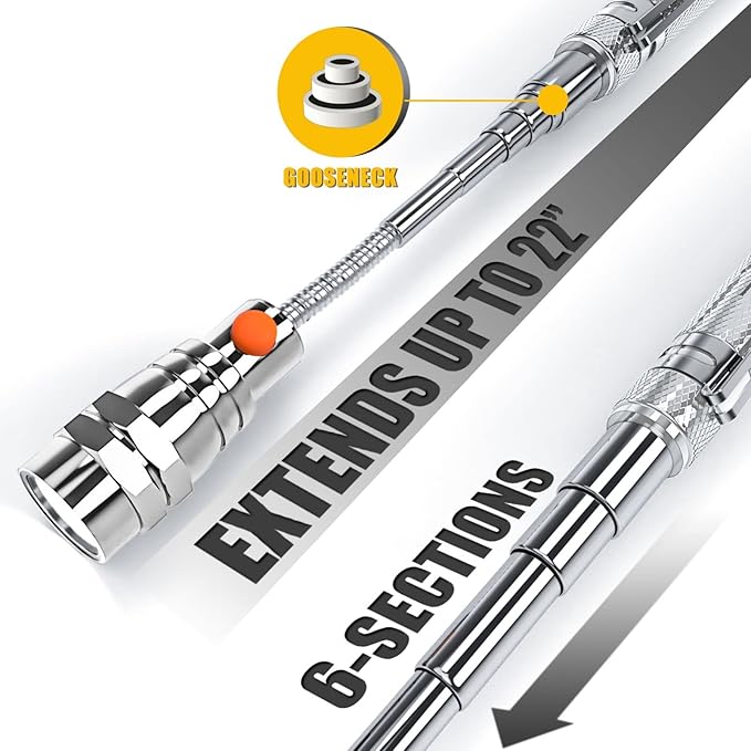Magnetic Pickup Tool, Gifts for Men, Telescoping Magnet Flashlight, Gifts Idea & Stocking Stuffers for Men, Teen Boys, Mechanic, Boyfriend, Christmas Gifts for Dad, Husband, Father, Silver