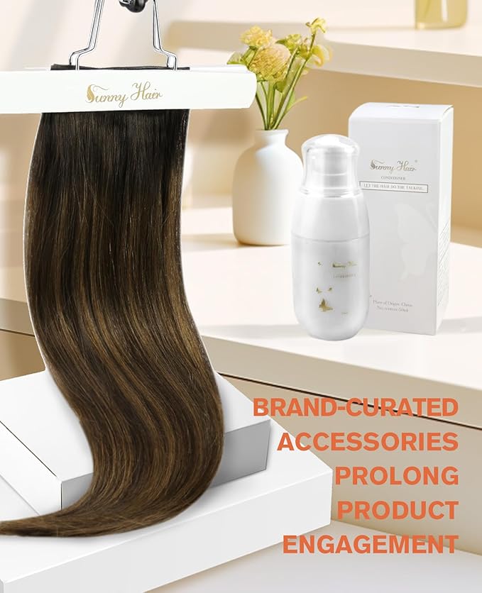 Sunny Hair Genius Sew in Hair Extensions Real Human Hair 24inch Genius Weft Hair Extensions Balayage Dark Brown Mixed Chestnut Brown Human Hair Weft Extensions for Long Hair