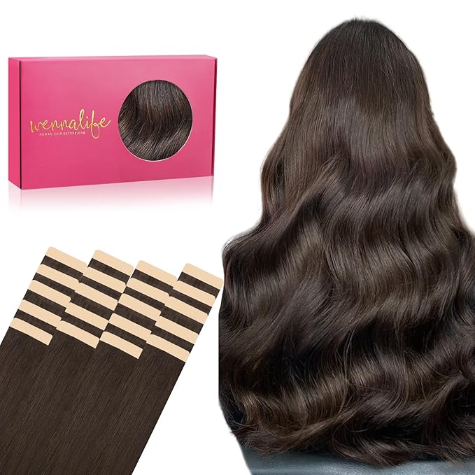 WENNALIFE Tape in Hair Extensions Human Hair, 20pcs 30g 10 inch Light Dark Brown Remy Hair Extensions Straight Human Hair Tape in Extensions Skin Weft Tape Extensions Human Hair