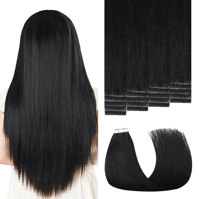 Invisible Tape in Hair Extensions Real Human Hair Pro3.0#1 Jet Black Color 20pcs 50g 22inch Seamless Insert Hand-Tied Invisi Edge Tape ins Extensions 3rd-Generation（#1-22inch）