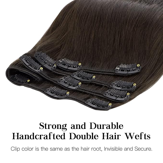 HOTBANANA Human Hair Clip in Hair Extensions, Dark Brown 120g Clip in Hair Extensions Real Human Hair Straight Remy Hair 22 Inch 7pcs