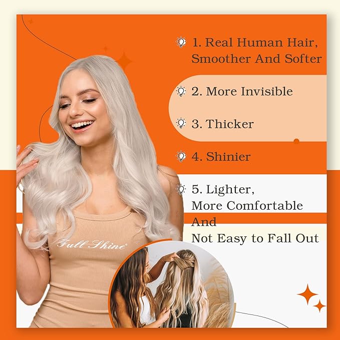 Full Shine Blonde Hair Extensions Color 1000 Blonde Tape in Hair Extensions Human Hair Remy Seamless Skin Weft 24Inch Double Sided Adhesive Extension 100G for Women 40Pcs