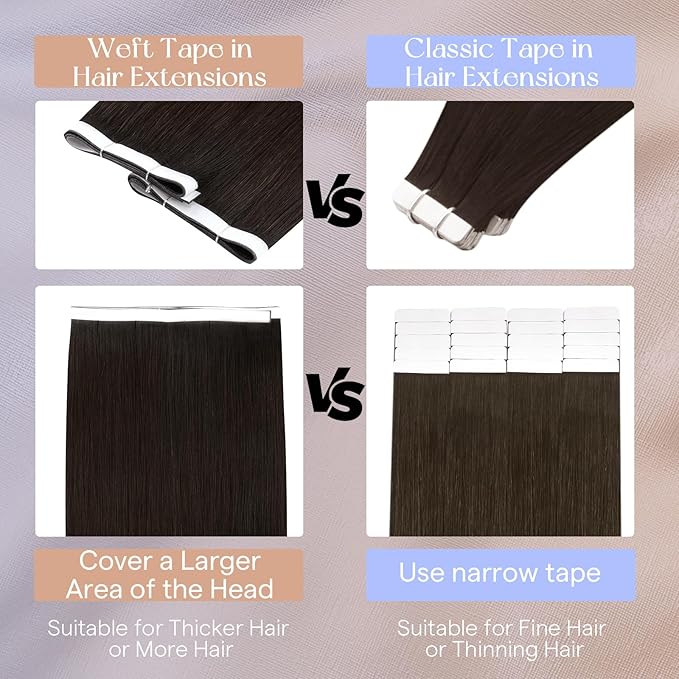 Full Shine Invisible Tape in Hair Extensions Color Dark Brown PU Wide Tape in Weft Hair Extensions Seamless Remy Double Sided Tape ins Extensions 50G 24Inch Straight Hair One Piece for Wedding