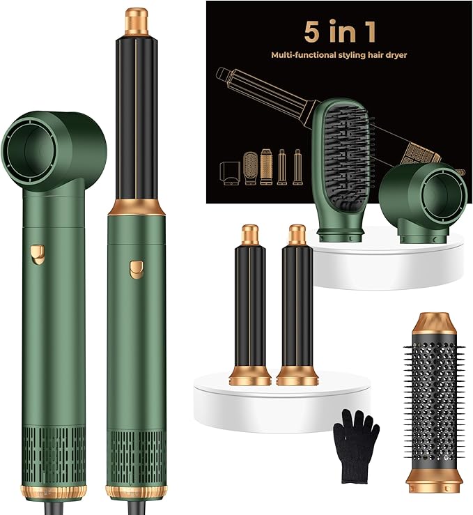 5 in 1 Blow Dryer Brush Set,Hot Air Styler Negative Ion Air Curling Wrap Air Curler, Round Brush Blow Dryer Curling Iron Hair Styling Tools Gift for Dry,Volumize, Straight,Curl,100-120V