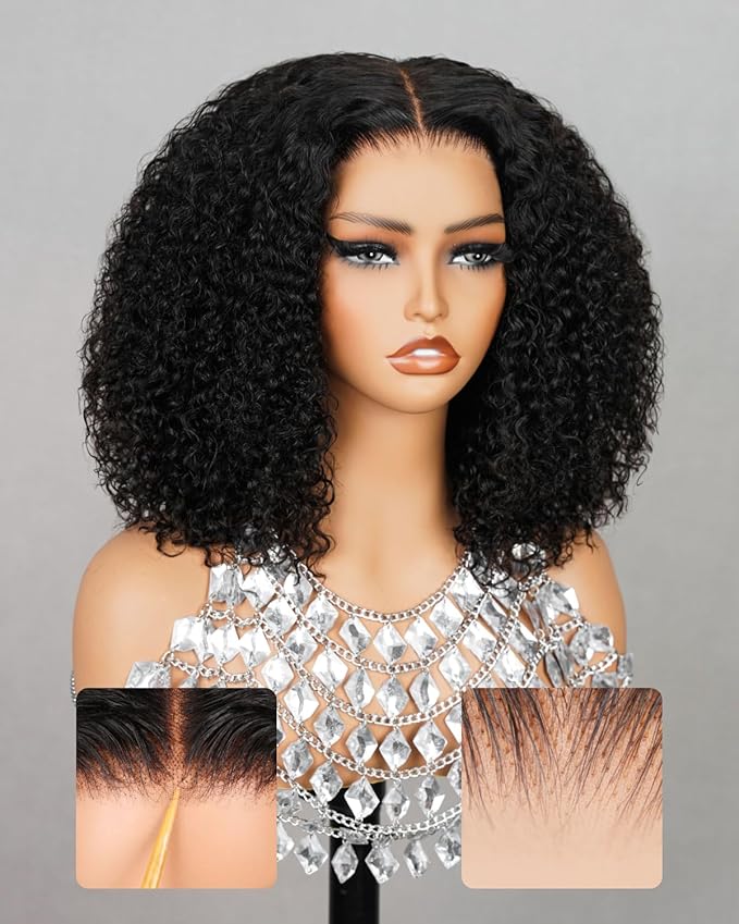 6x6 Curly Bob Wig Human Hair Glueless Curly Wig Pre Cut HD Lace Closure Bob Wig Glueless Wig Pre Plucked Bleached Knots 14 Inch