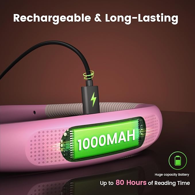 Glocusent Book Light, 3-Color & 6-Brightness Reading Light, Bendable Neck Light, 80-hr Lasting Rechargeable Book Light, Perfect Reading Lights for Books in Bed, Knitting, Book Lovers Gifts - 1Pack