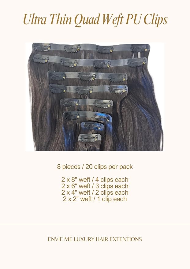 Envie Me Luxury Hair Extensions Remy Cuticle Intact Double Drawn Real Human Hair Deep Wave Curl Hair Seamless-Invisible Clip In Hair Extensions #1B Soft Black 110g 20 inch 8 pcs