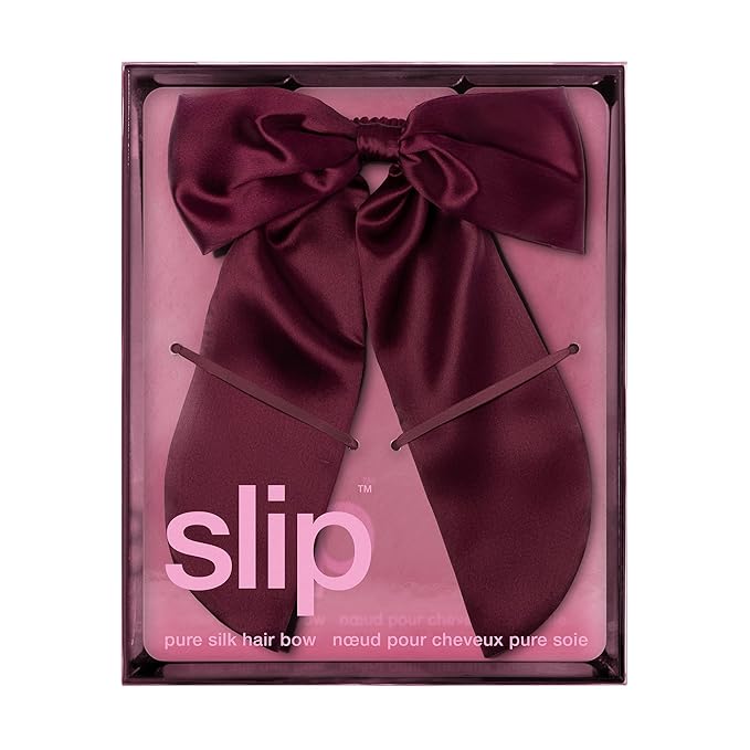 Slip Pure Silk Hair Bow – Crimson – Oversized Mulberry Silk Bow with Built-In Hair Tie – Reduces Breakage, Creases & Frizz – Luxurious Hair Accessory