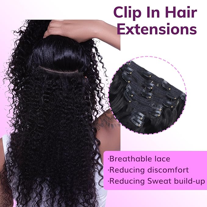 IDN BEAUTY Clip In Hair Extensions Real Human Hair, 22 Inch 120g 7pcs Natural Black Kinky Curly Human Hair Clip In Extensions Remy Virgin Human Hair Clip Ins Real Human Hair Black Women Thick Hair