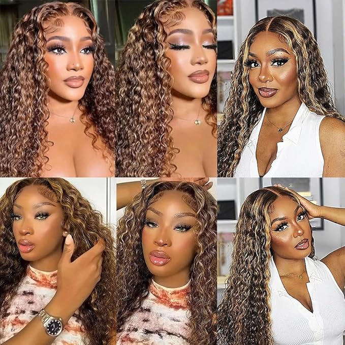 Honey Blonde Bundles Highlight Water Wave Bundle 26 28 30 Inch Brazilian Virgin Hair 3 Bundles P4/27 Wet and Wavy Bundle Hair Weave