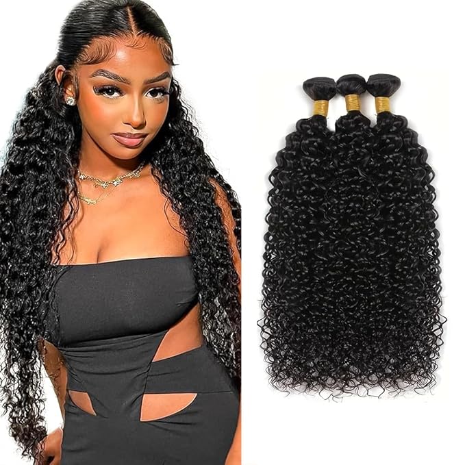 24 26 28 inch Human Hair Bundles Curly Bundles Human Hair #1B Kinky Curly Bundle Quick Weave Natural Black Color 300g