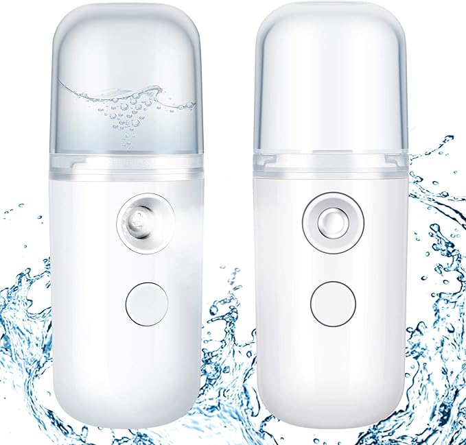 Honoson 2 Nano Facial Mister Sprayer Portable Face Nano Mister for Eyelash Extensions USB Rechargeable 1 oz Handy Skin Care Machine for Face Hydrating, Daily Makeup(White)