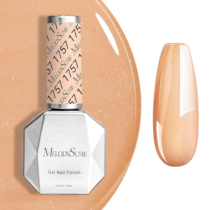 MelodySusie Orange Shimmer Gel Nail Polish,0.5fl oz Nude Shimmer Soak Off UV LED Orange Sparkle Glitter Gel Polish Gift for Women Nail Art Manicure Salon DIY Nail Design Decoration at Home-1757