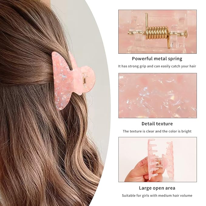 4 large acetic acid hair clips with strong styling and anti-slip claws are suitable for both thick and thin hair