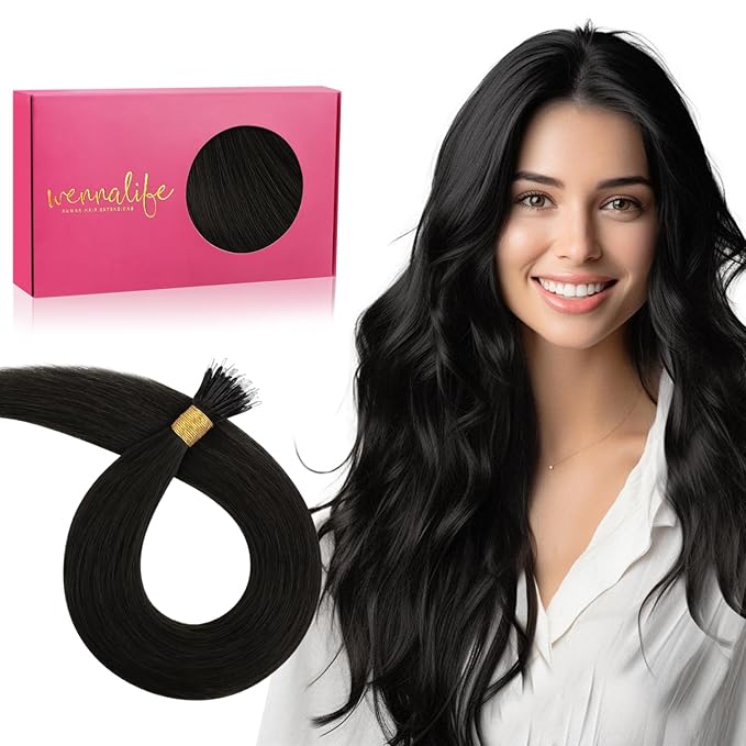 WENNALIFE Nano Bead Hair Extensions, 50g 50s 20 Inch Natural Black Real Human Hair for Women Invisible Nano Ring Remy Hair Extensiones De Cabello Humano Fusion Installation