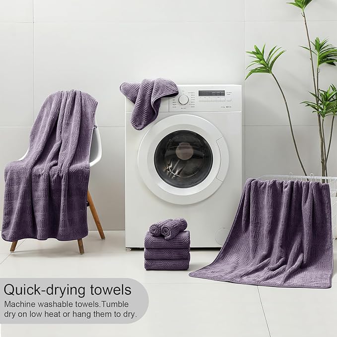 8 Piece Bath Towel Set-2 Oversized Bath Sheets(35"x70"),2 Hand Towels,4 Washcloths-Extra Large Microfiber Towel Sets,Less Lint Highly Absorbent & Quick Dry Bath Towels for Bathroom Gym Pool,Purple