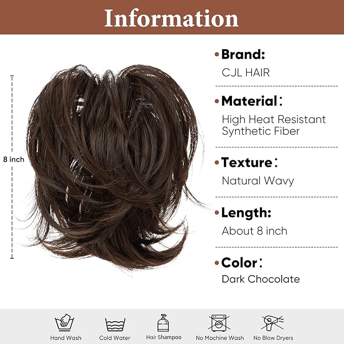 CJL HAIR Claw Clip Short Ponytail Hair Extensions DIY Bendable Metals Messy Bun Hair Piece for Wonen Straight Synthetic Fake Hairpieces Dark Chocolate