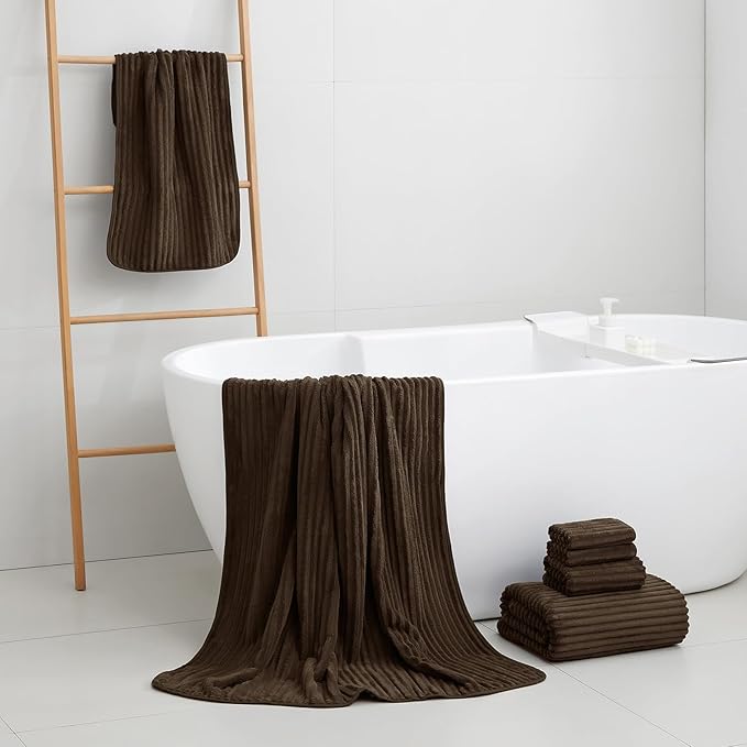 6-Piece Bath Towel Set(30"x60"), 2 Large Bath Towel Sheets, 2 Hand Towels and 2 Washcloths - Highly Absorbent Quick Dry Microfiber,Ultra Soft Towel Set for Bathroom (Brown
