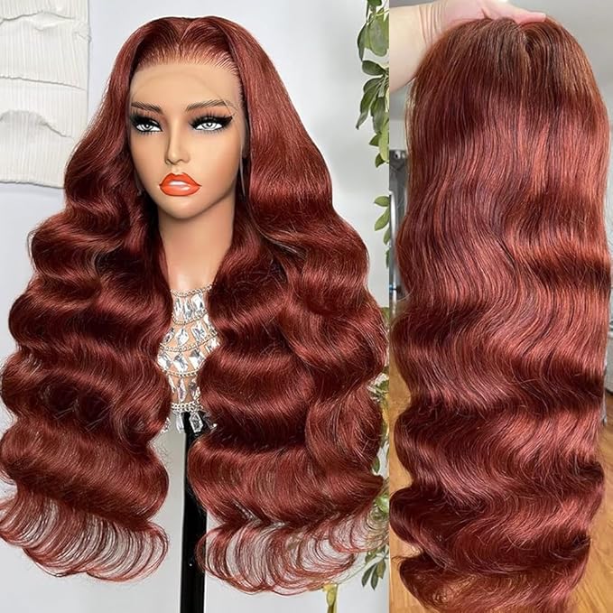 Reddish Brown Human Hair Wig Body Wave 13x6 Lace Front Wigs Human Hair Wigs For Black Women 18 Inch