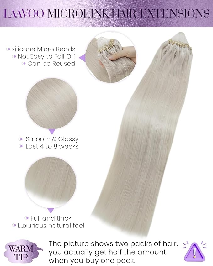 LaaVoo Micro Beads Hair Extensions Blonde Micro Link Hair Extensions Human Hair Platinum Blonde 50g 50s 14 Inch