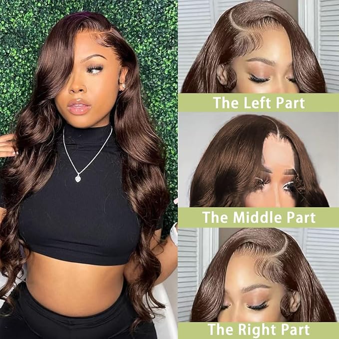 200% Density Pre Plucked 13x6 HD Lace Front twigs Human Hair Body Wave Brown Wigs Human hair Chocolate Brown Lace Front Wig 32inch for Women