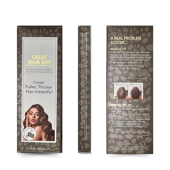 Joan Rivers Great Hair Day Root Touch Up Powder – Fill-in Powder for Thicker, Fuller Looking Hair (Salt Pepper)