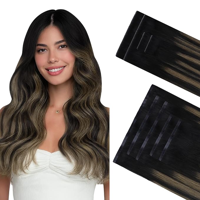 GOO GOO Invisi Edge Clip in Hair Extensions Set, 14inch 130g, 4pcs Injected Seamless PU Clip ins and 5pcs Classical PU Clip ins Virgin Real Human Hair, #(T1B/6) P1B