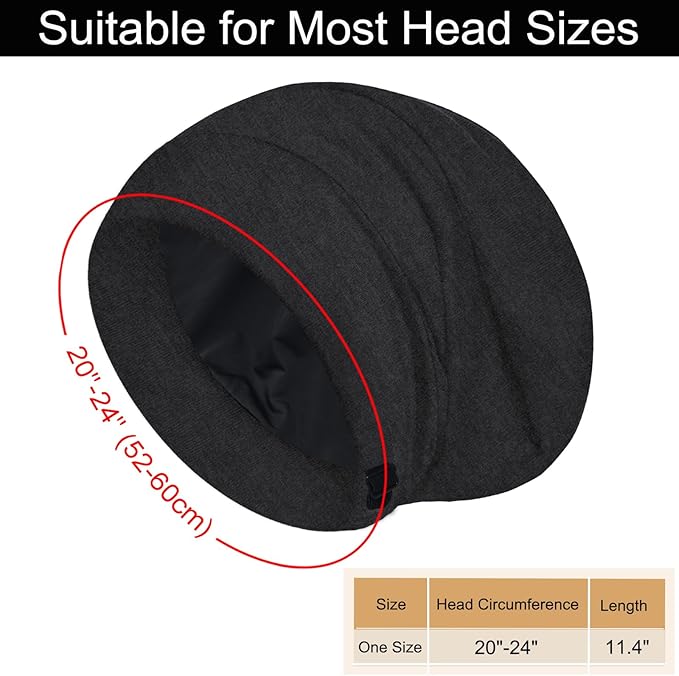Sleep Cap Bonnet for Sleeping, Adjustable Cooling Ice Silk Lined Hair Bonnets for Natural Curly Braids Beanie Hat Women Men