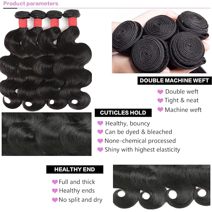 12A Human Hair Bundles with Closure 18 20 22 24+16 Inch Body Wave 4 Bundles Human Hair with 5x5 HD Lace Closure Brazilian Unprocessed Virgin Natural Black