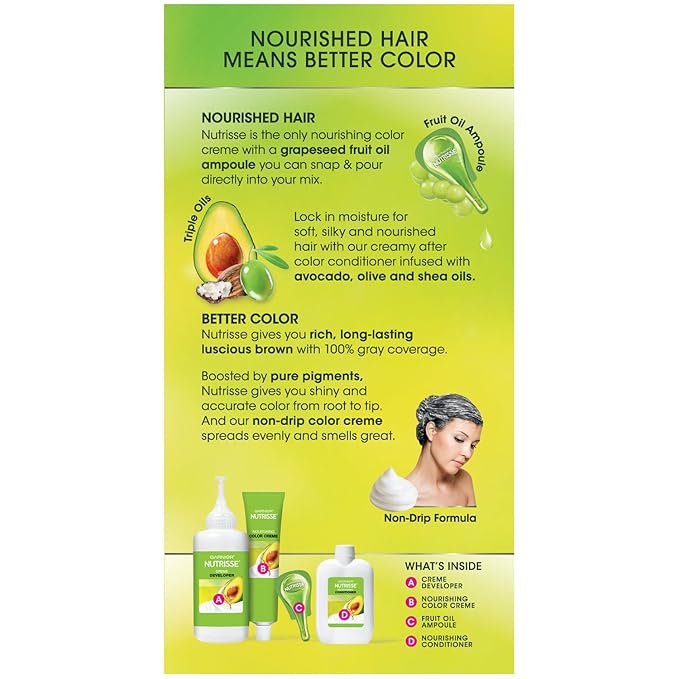 Garnier Hair Color Nutrisse Nourishing Creme, 41 Dark Nude Brown (Iced Coffee) Permanent Hair Dye, 1 Count (Packaging May Vary)