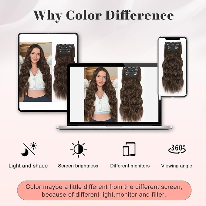 ALXNAN Clip in Hair Extensions for Women,Chocolate Brown with Dark Brown Long Wavy Hair Extensions Clip Ins 4PCS 20 Inch Synthetic Soft and Natural Thick Hair Pieces for Women
